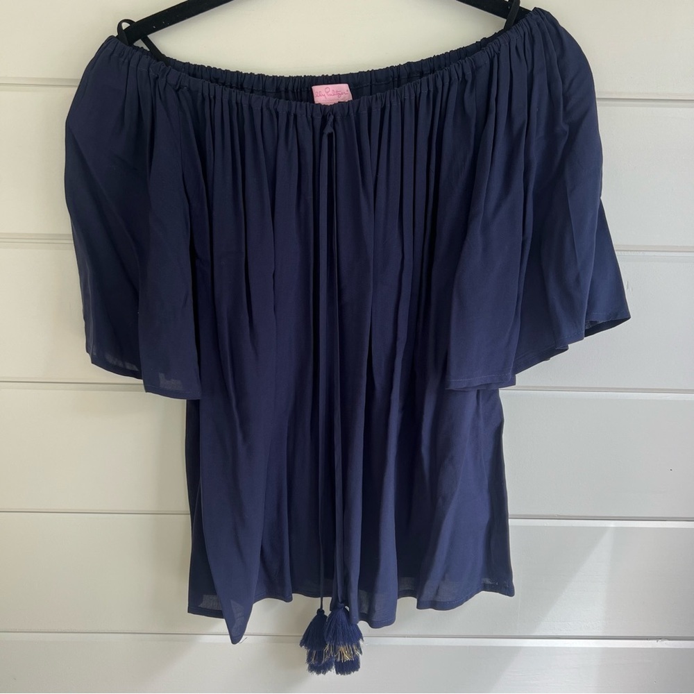 Lily Pulitzer Sain off the shoulder blouse with tassel details